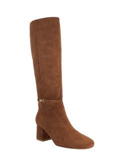 Dune London Sanna Snaffle Trim Knee High Block Heel Suede Boots, Tan - view 2, Tan