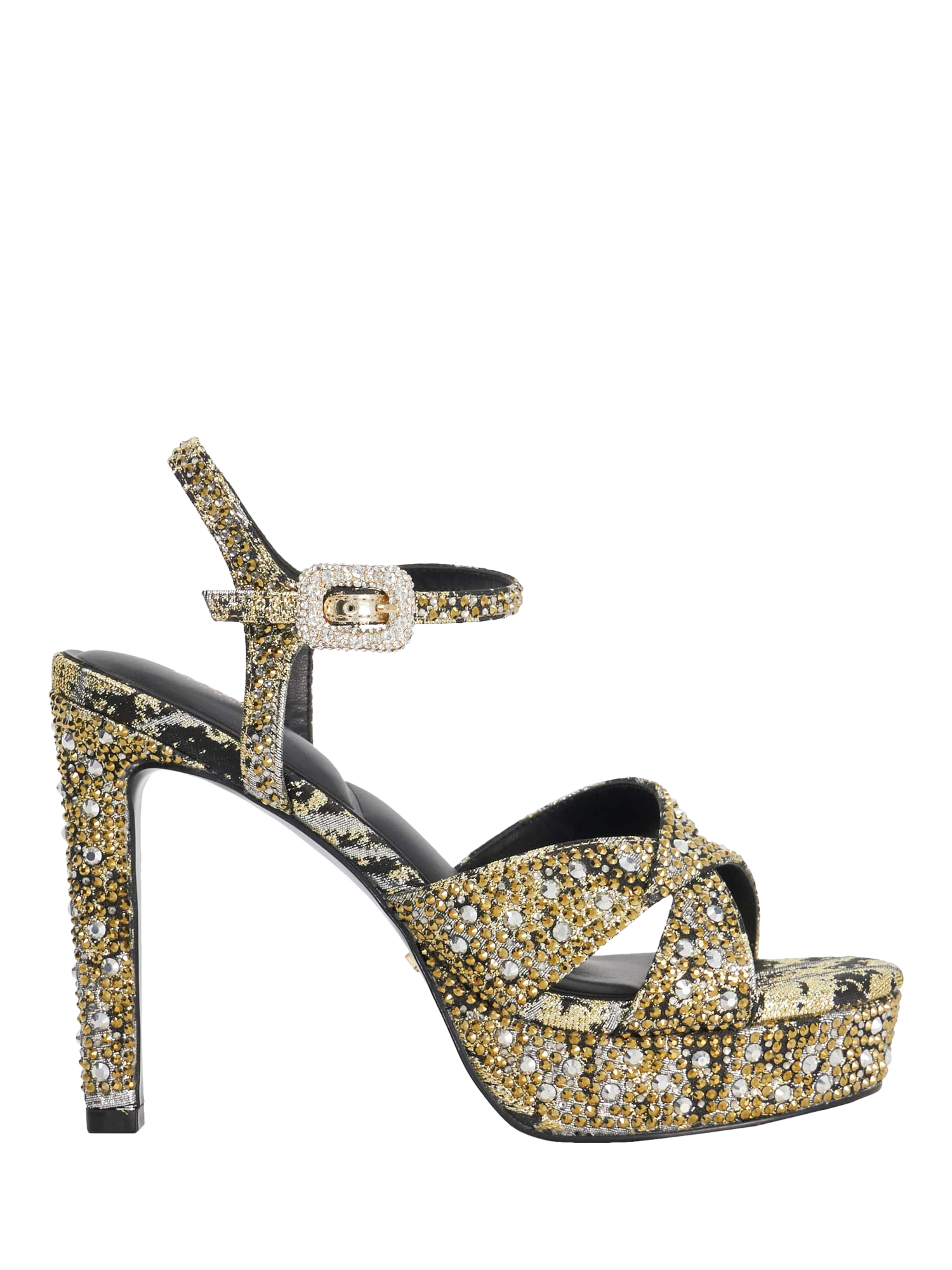 Product image 1 of 5, which shows Dune London Mayve Cut-Out Satin Platform Sandals, Black/Gold, EU37