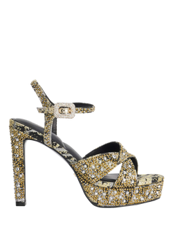 Dune London Mayve Cut-Out Satin Platform Sandals, Black/Gold