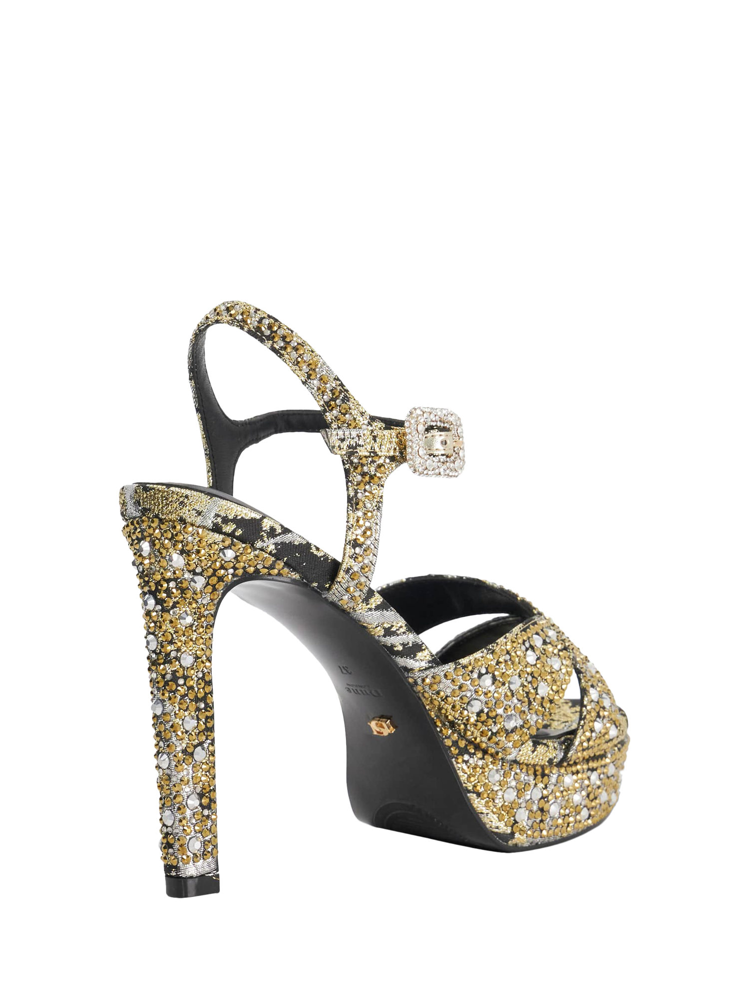 Product image 4 of 5, which shows Dune London Mayve Cut-Out Satin Platform Sandals, Black/Gold, EU37