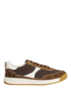 Dune London Elsea Animal Print Lace-Up Suede Trainers, Brown/Multi