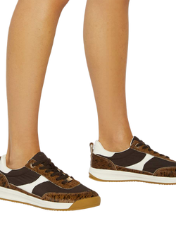 Dune London Elsea Animal Print Lace-Up Suede Trainers - view 2, Brown/Multi