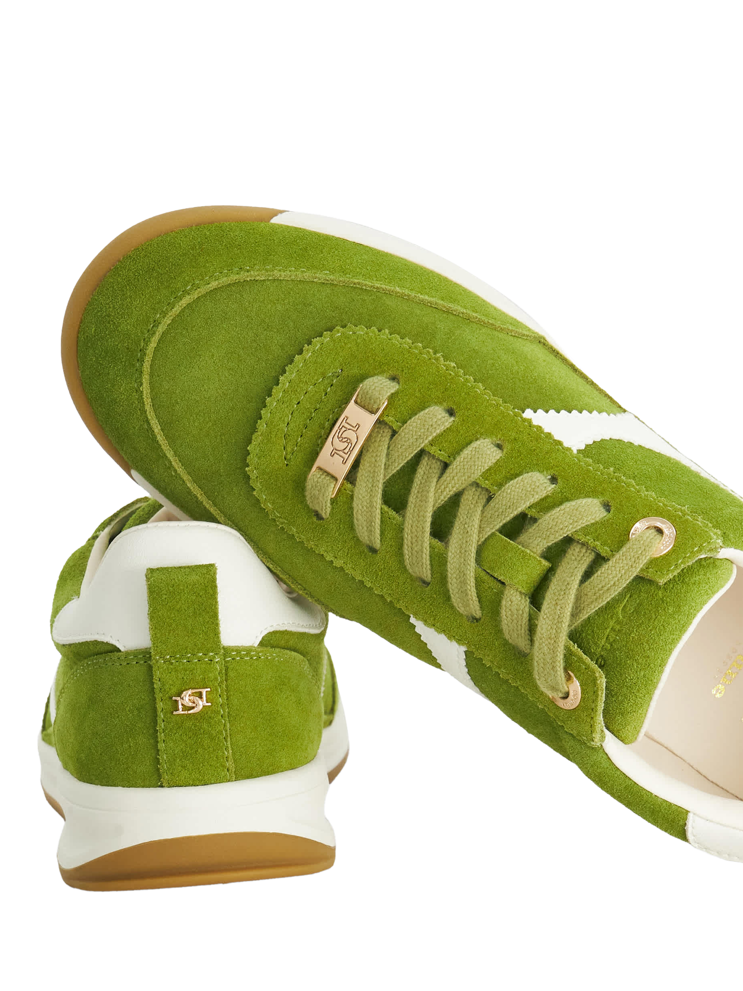 Product image 6 of 6, which shows Dune London Elsea Lace-Up Suede Trainers, Green/Multi, EU36