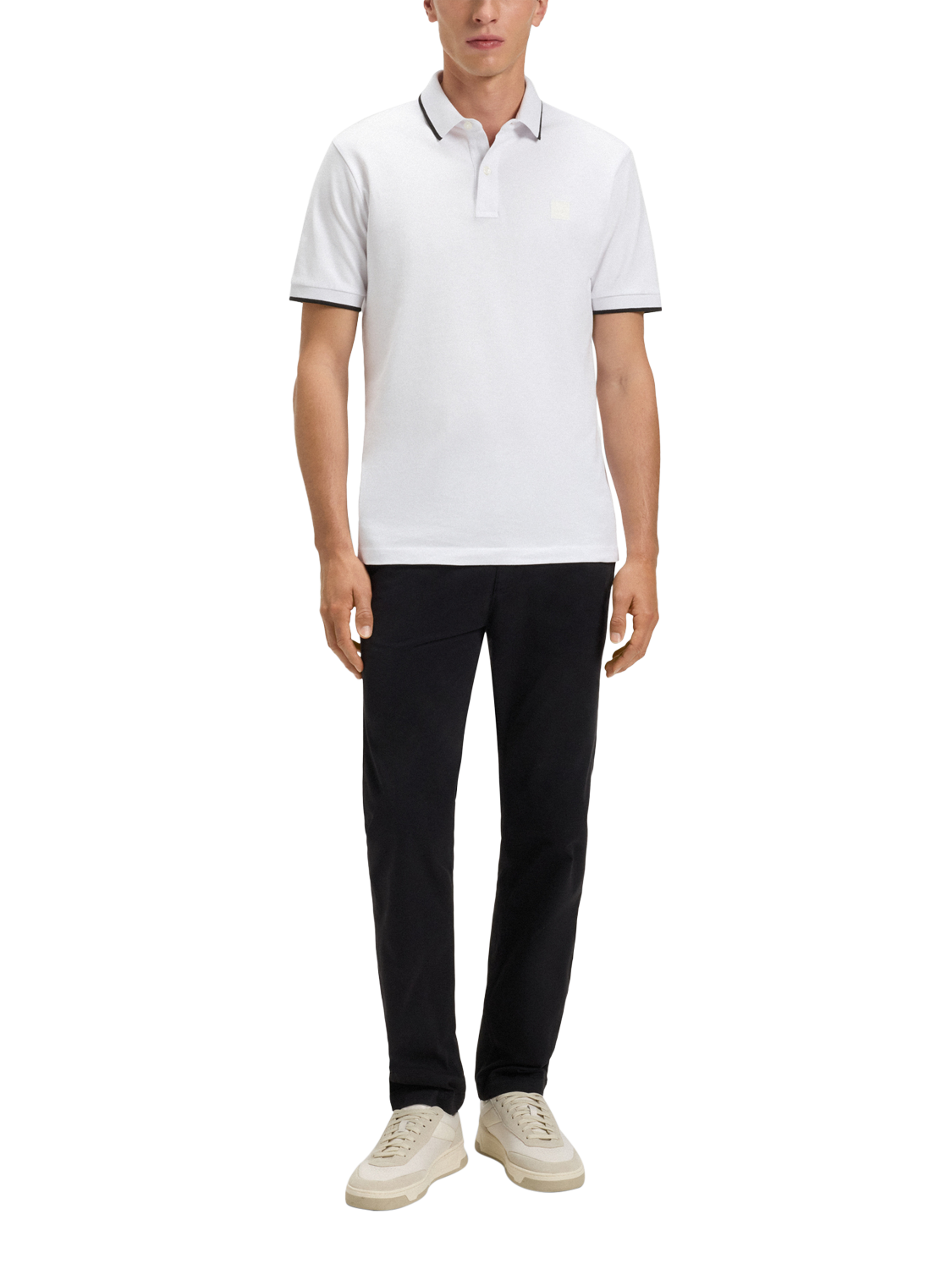 Product image 3 of 5, which shows BOSS Cotton Blend Short Sleeve Polo Shirt, White, M