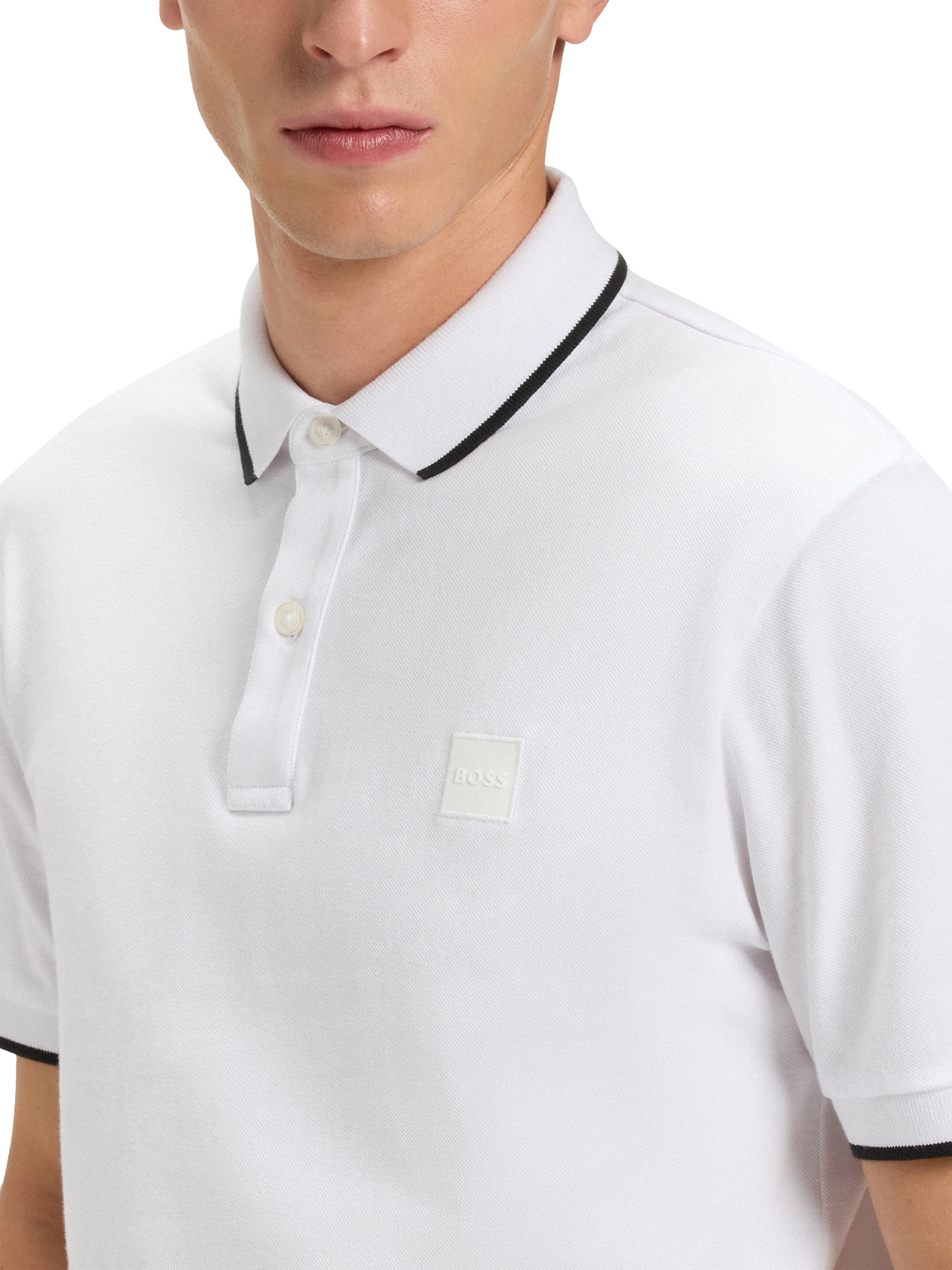Product image 5 of 5, which shows BOSS Cotton Blend Short Sleeve Polo Shirt, White, M