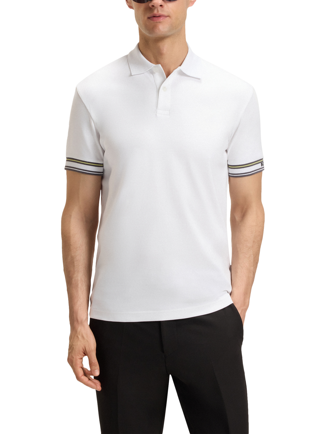Product image 1 of 5, which shows BOSS Cotton Short Sleeve Polo Shirt, White, M
