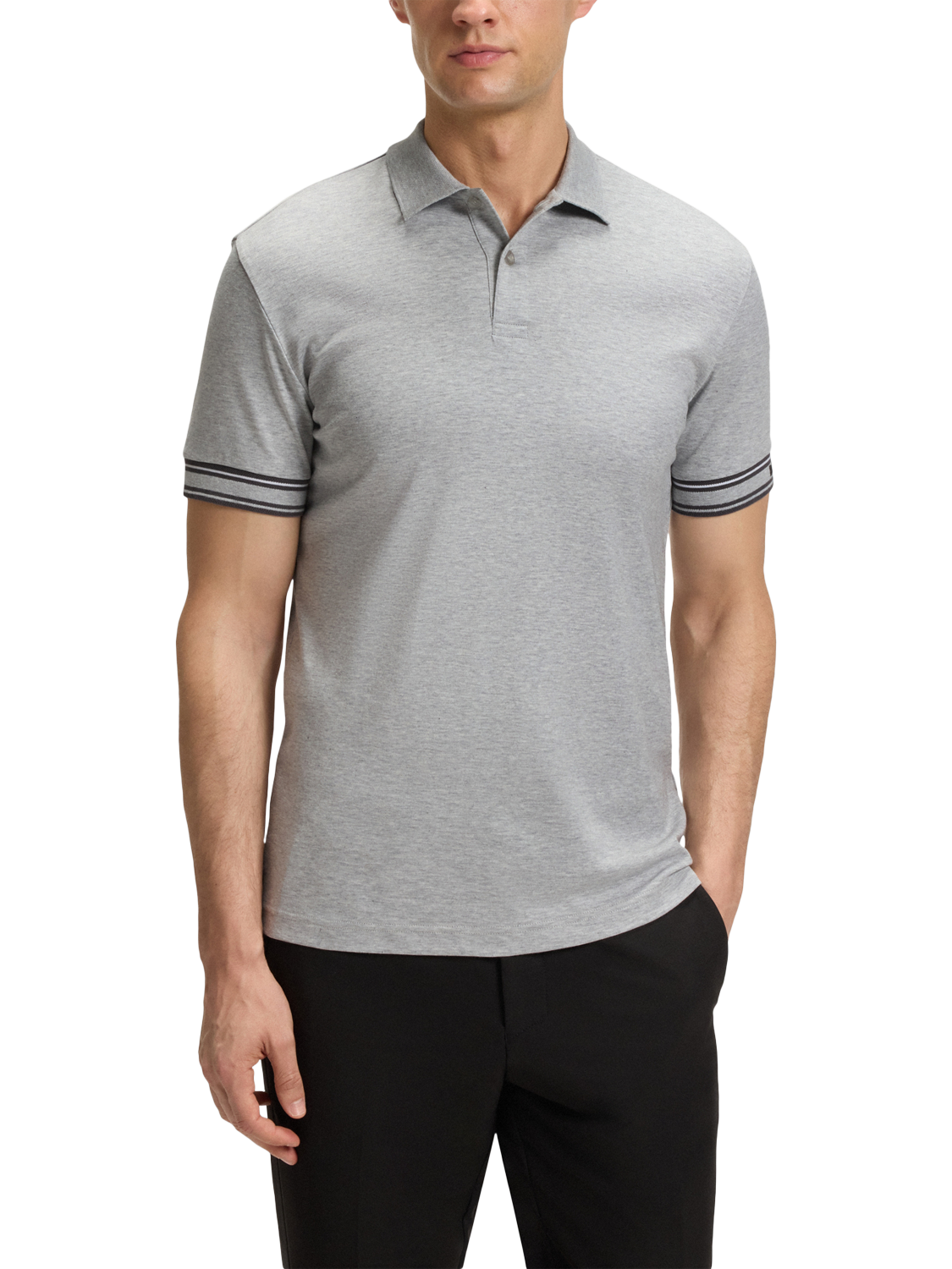 Product image 1 of 5, which shows BOSS Cotton Short Sleeve Polo Shirt, Silver, S