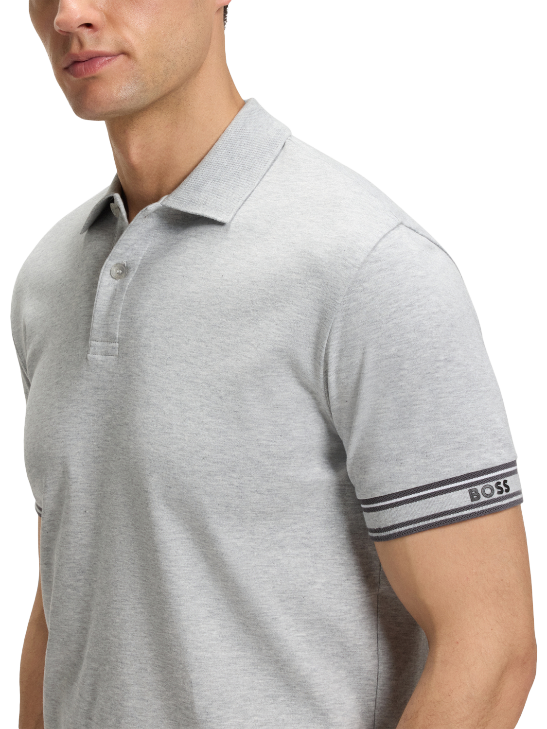 Product image 5 of 5, which shows BOSS Cotton Short Sleeve Polo Shirt, Silver, S