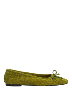 Dune London Heat Woven Suede Bow Detail Ballet Pumps, Pink, Green