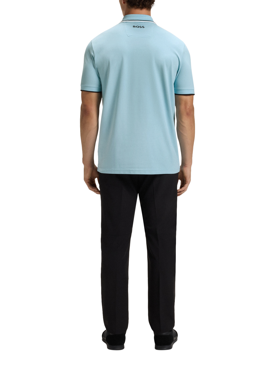 Product image 2 of 5, which shows BOSS Cotton Blend Regular Fit Short Sleeve Polo Shirt, Light Pastel Blue, S