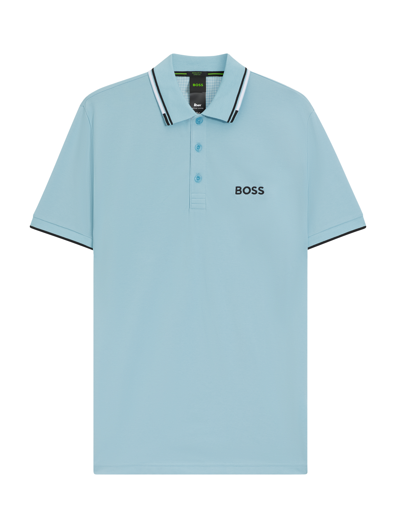 Product image 4 of 5, which shows BOSS Cotton Blend Regular Fit Short Sleeve Polo Shirt, Light Pastel Blue, S