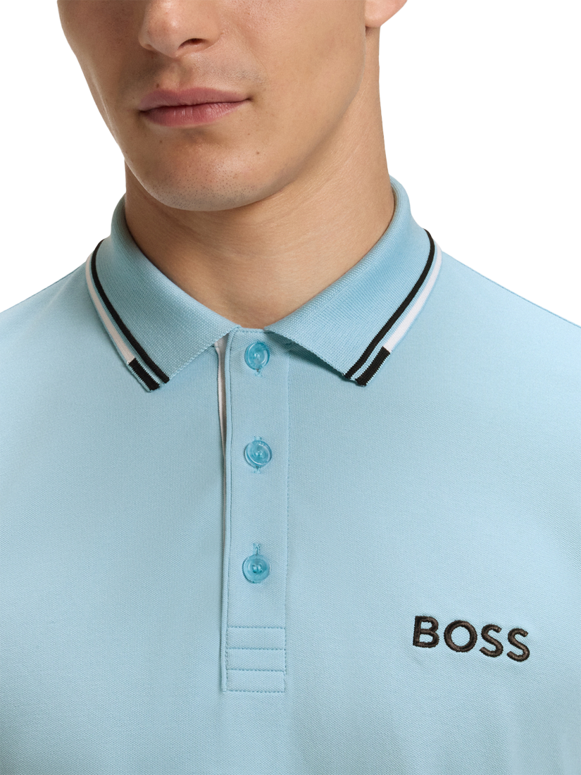 Product image 5 of 5, which shows BOSS Cotton Blend Regular Fit Short Sleeve Polo Shirt, Light Pastel Blue, S