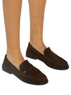 Dune London Grisella Wide Fit Suede Slip-On Loafers, Brown - view 2, Brown