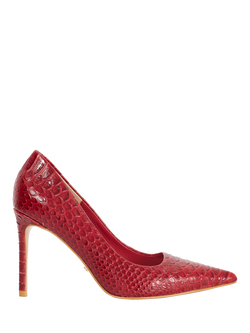 Dune London Assured High Heel Pointed Toe Leather Court Shoes, Red