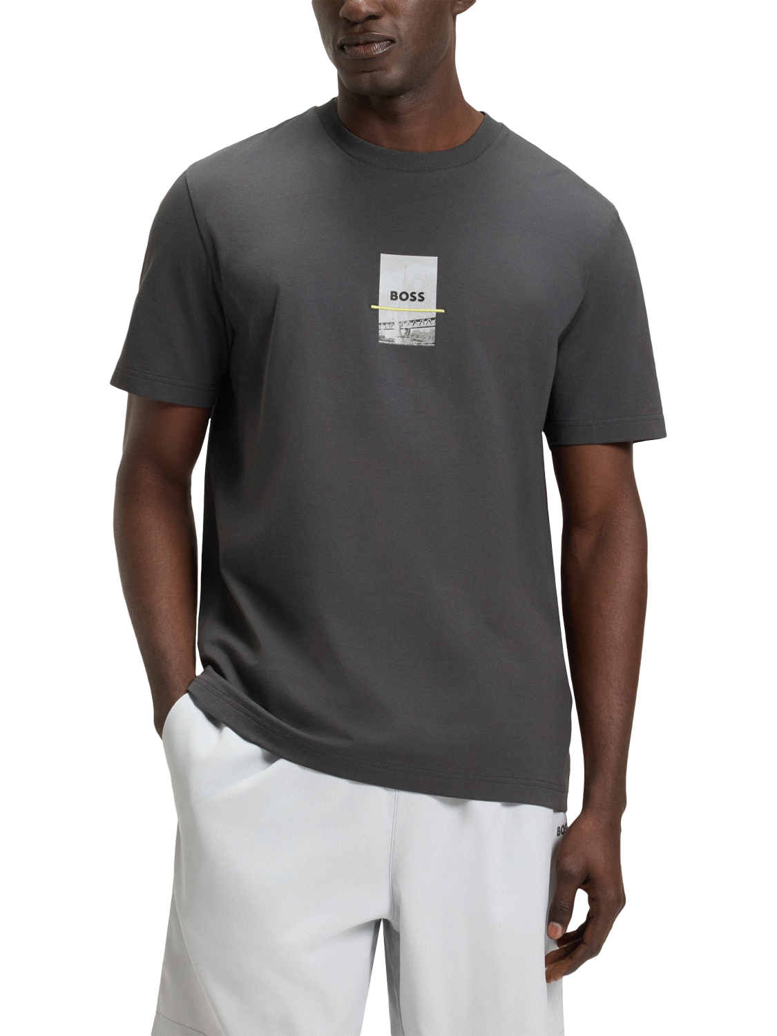 BOSS Cotton Blend Short Sleeve Graphic T-Shirt, Dark Grey - Main Image