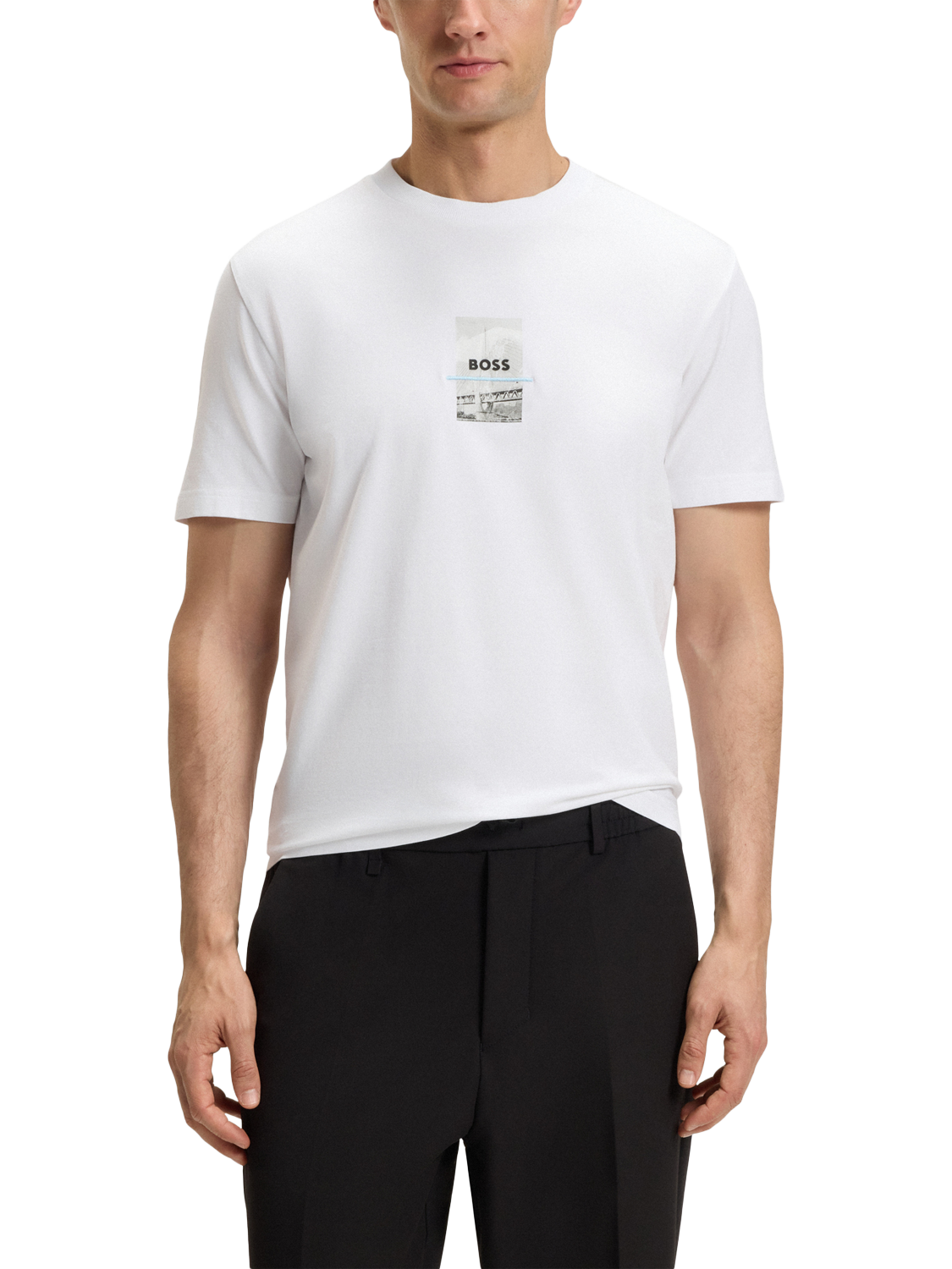 Product image 1 of 5, which shows BOSS Cotton Blend Short Sleeve Graphic T-Shirt, White, M