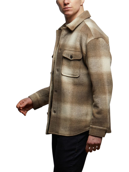 Guards London Welsh Check Overshirt, Stone - view 2, Stone