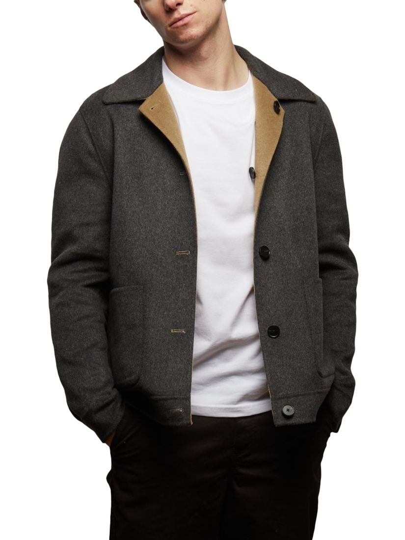 Product image 2 of 9, which shows Guards London Irish Reversible Wool Blend Harrington Jacket, Grey Camel, XS Reg