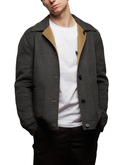 Guards London Irish Reversible Wool Blend Harrington Jacket, Grey Camel - view 2, Grey Camel
