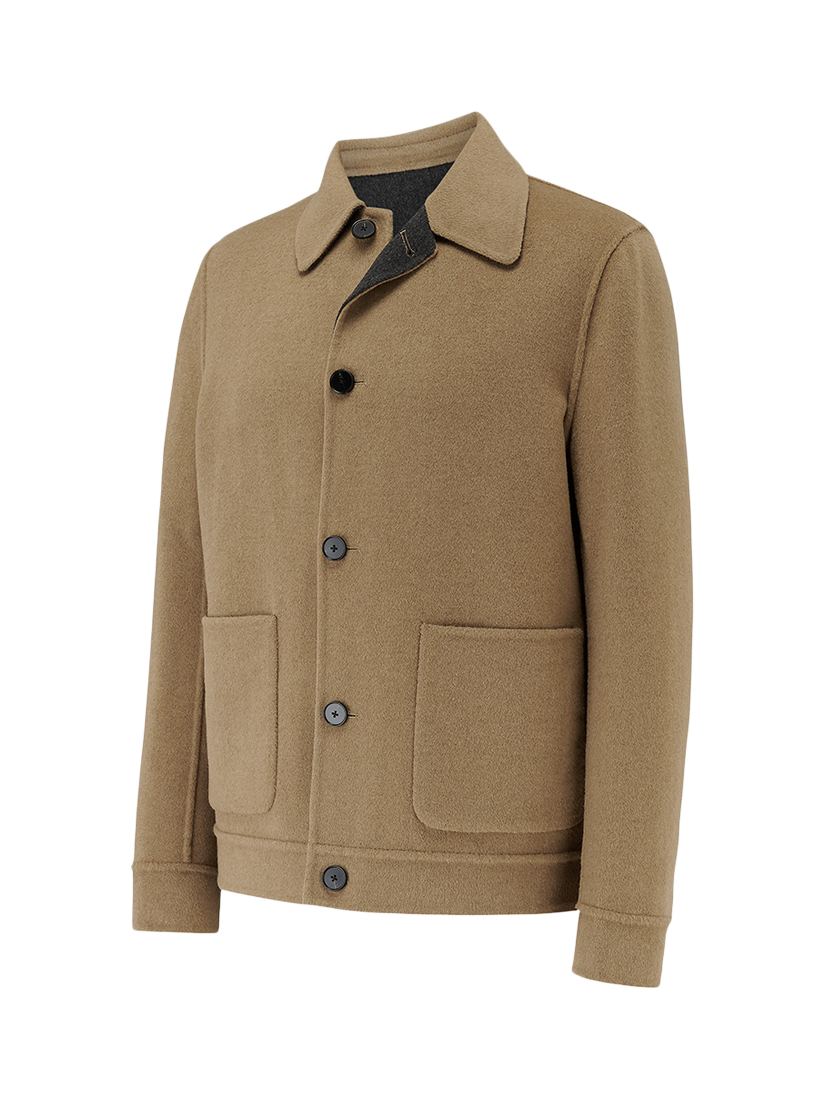 Product image 8 of 9, which shows Guards London Irish Reversible Wool Blend Harrington Jacket, Grey Camel, XS Reg