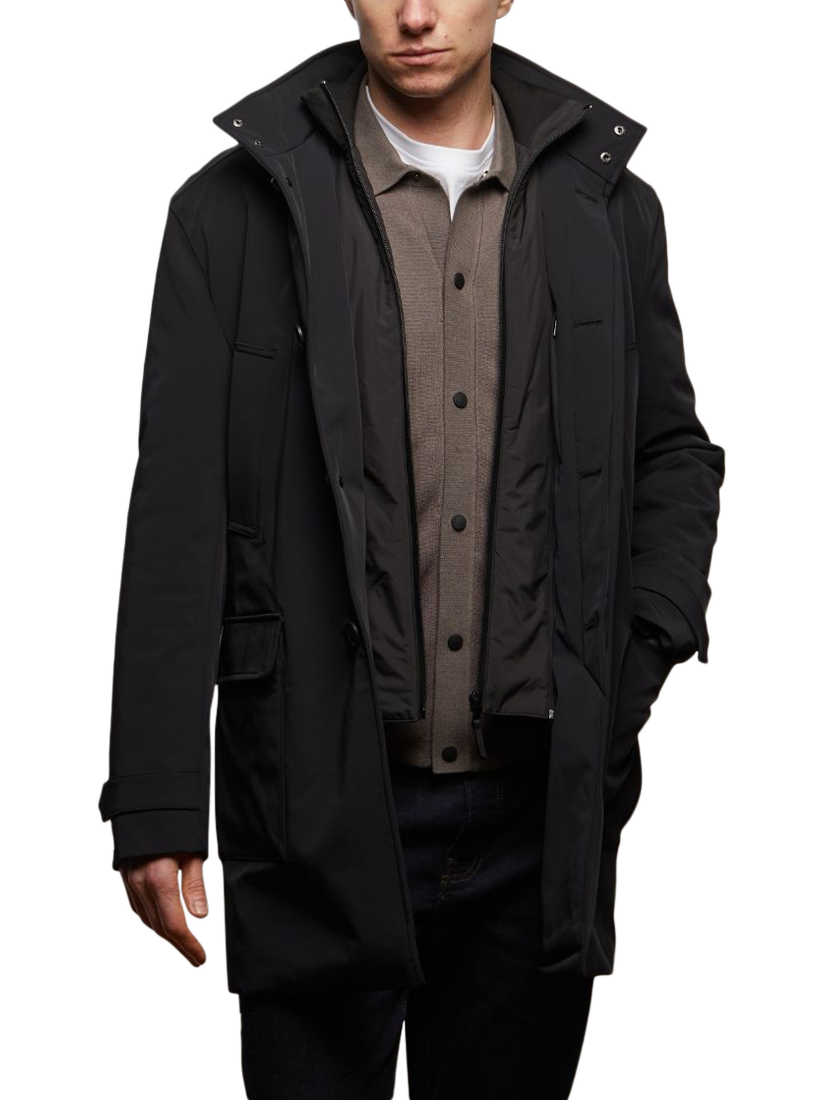 Product image 1 of 7, which shows Guards London Walker Hybrid Technical Overcoat, Black, XS Reg