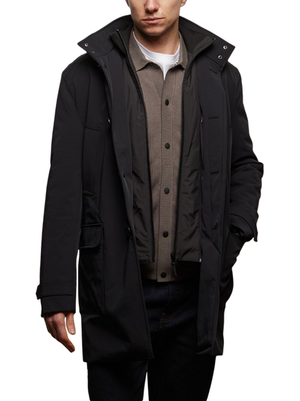 Guards London Walker Hybrid Technical Overcoat, Black, Black
