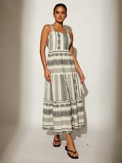 South Beach Square Neck Jacquard Maxi Dress, Monochrome, Monochrome