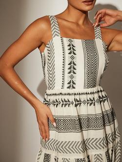 South Beach Square Neck Jacquard Maxi Dress, Monochrome - view 2, Monochrome