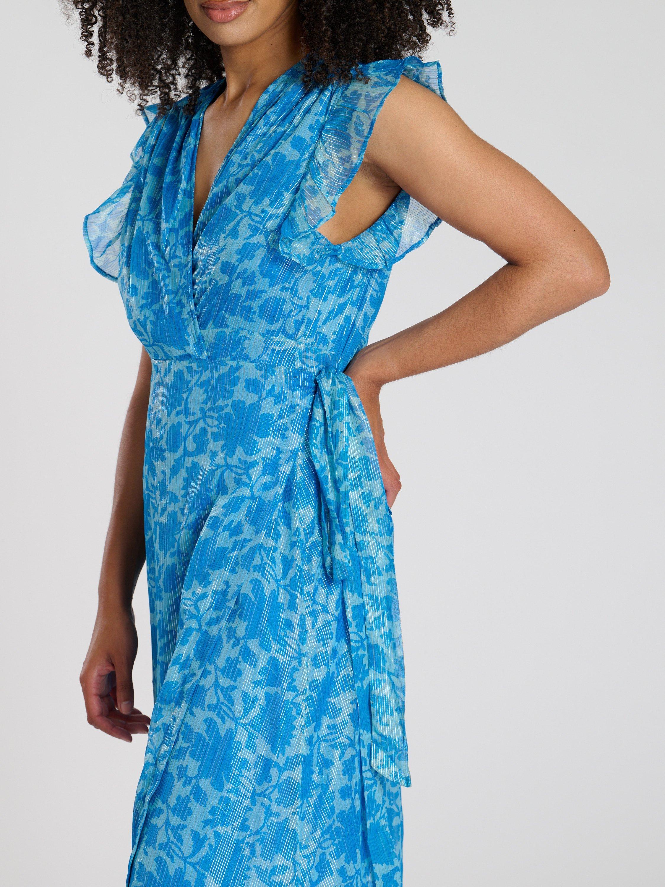 Product image 2 of 4, which shows South Beach Printed Frill Shoulder Wrap Maxi Dress, Multi, 10
