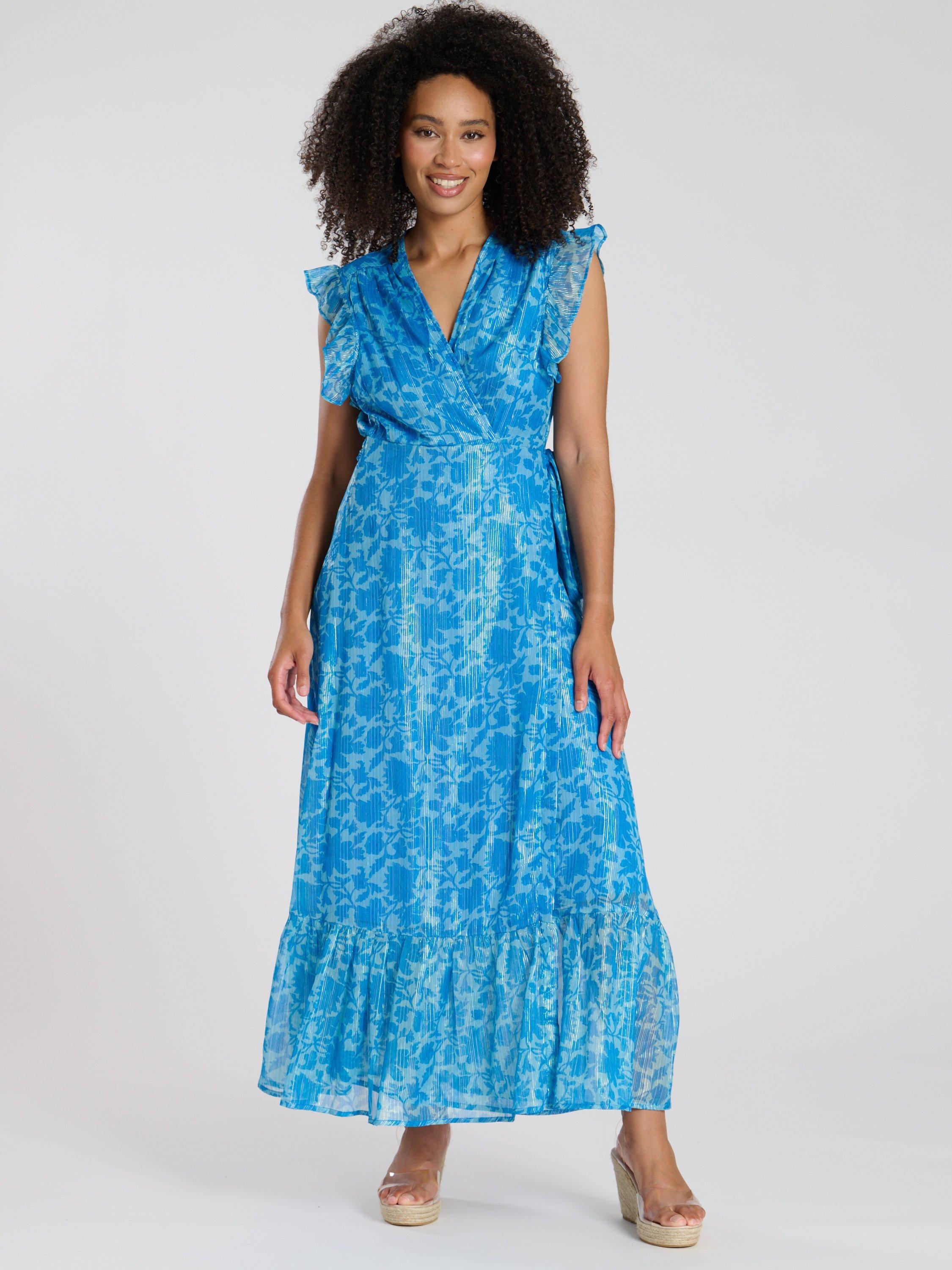 Product image 3 of 4, which shows South Beach Printed Frill Shoulder Wrap Maxi Dress, Multi, 10