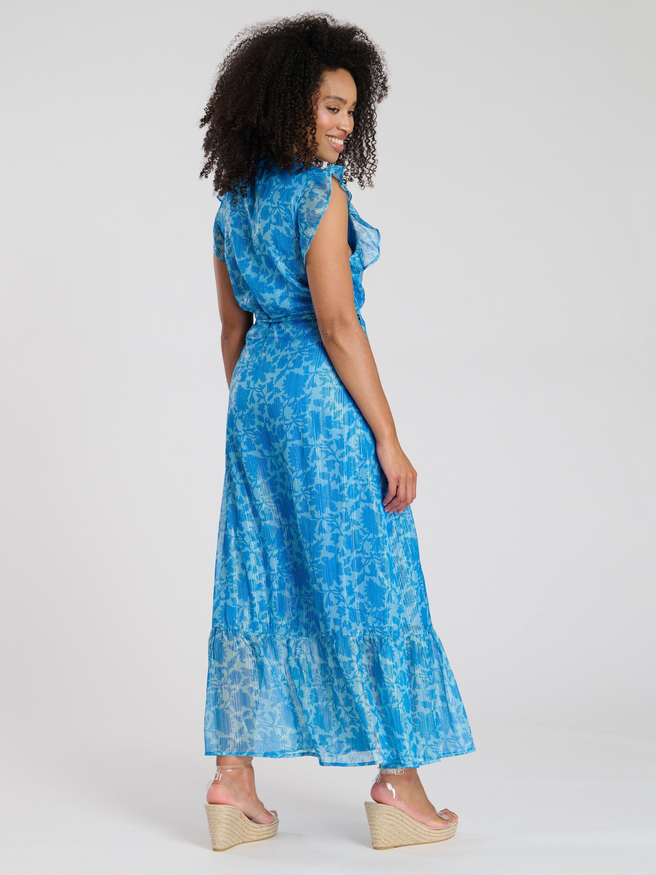 Product image 4 of 4, which shows South Beach Printed Frill Shoulder Wrap Maxi Dress, Multi, 10