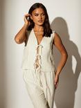 South Beach Stripe Linen Blend Waistcoat, Beige