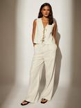 South Beach Stripe Linen Blend Trousers, Beige