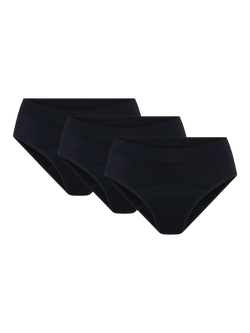 Modibodi Seamless Hipster Bikini Briefs, Moderate Absorbency, Pack of 3, Black, Black