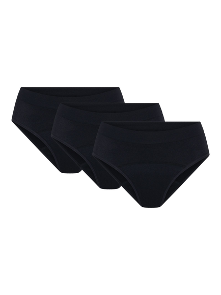 Modibodi Seamless Hipster Bikini Briefs, Moderate Absorbency, Pack of 3, Black, Black