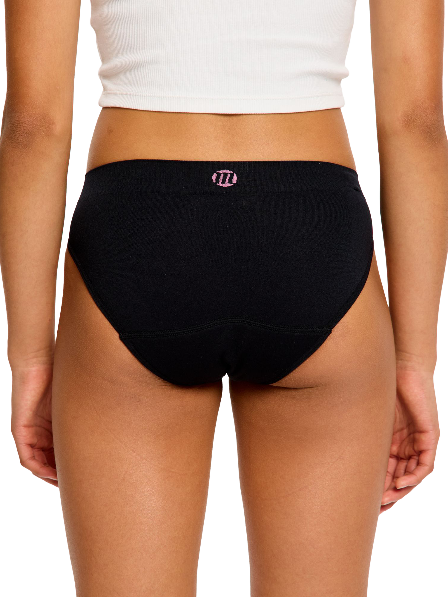 Product image 6 of 8, which shows Modibodi Seamless Hipster Bikini Briefs, Moderate Absorbency, Pack of 3, Black, S