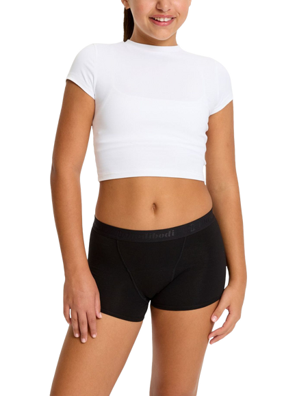 Modibodi Teen Hipster Shorts Period Knickers, Moderate Absorbency, Black - view 2, Black