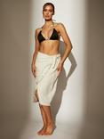 South Beach Stripe Linen Blend Fringe Wrap Skirt, Cream