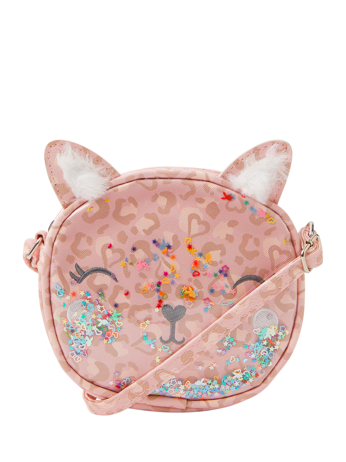 Product image 1 of 4, which shows Angels by Accessorize Kids' Sequin Cat Crossbody Bag, Pink