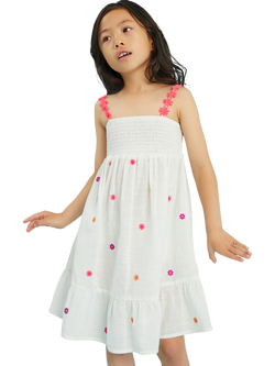 Angels by Accessorize Kids' Cotton Embroidered Flower Dress, White, White