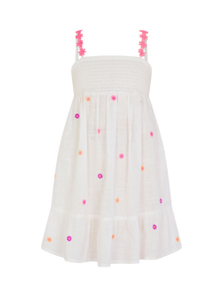 Angels by Accessorize Kids' Cotton Embroidered Flower Dress, White - view 2, White