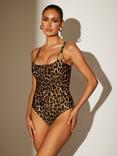 South Beach Crinkle Ring Detail Swimsuit, Leopard