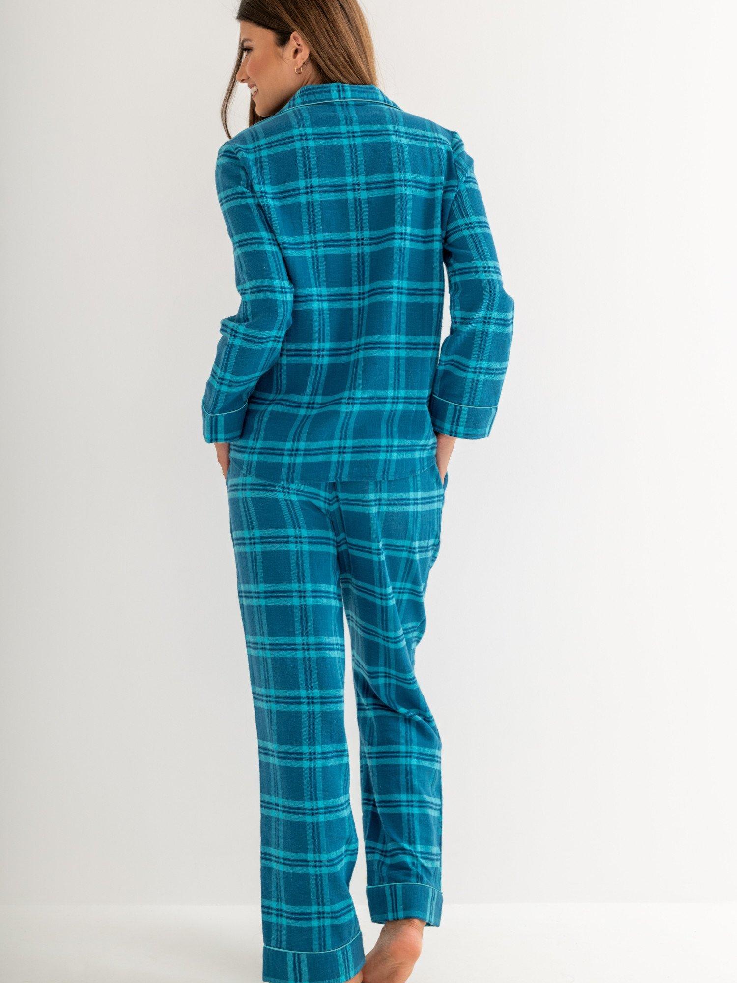Product image 3 of 8, which shows Pour Moi Cosy Check Brushed Cotton Pyjama Gift Set , Blue/Navy, 8