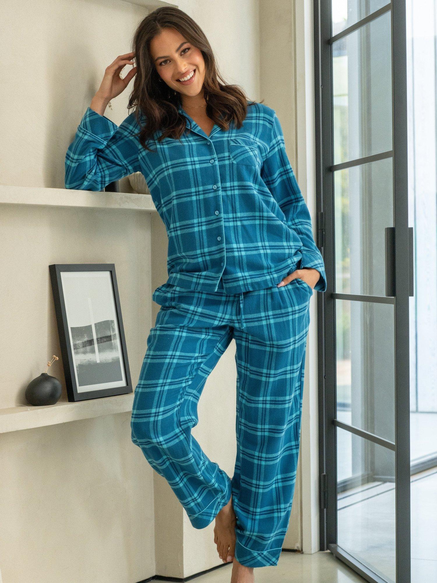 Product image 5 of 8, which shows Pour Moi Cosy Check Brushed Cotton Pyjama Gift Set , Blue/Navy, 8