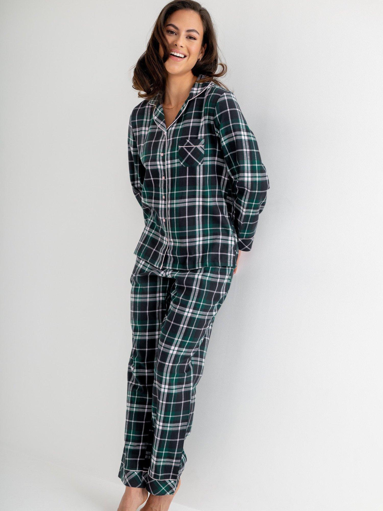 Product image 1 of 9, which shows Pour Moi Cosy Check Brushed Cotton Pyjama Gift Set , Forest/Black, 8