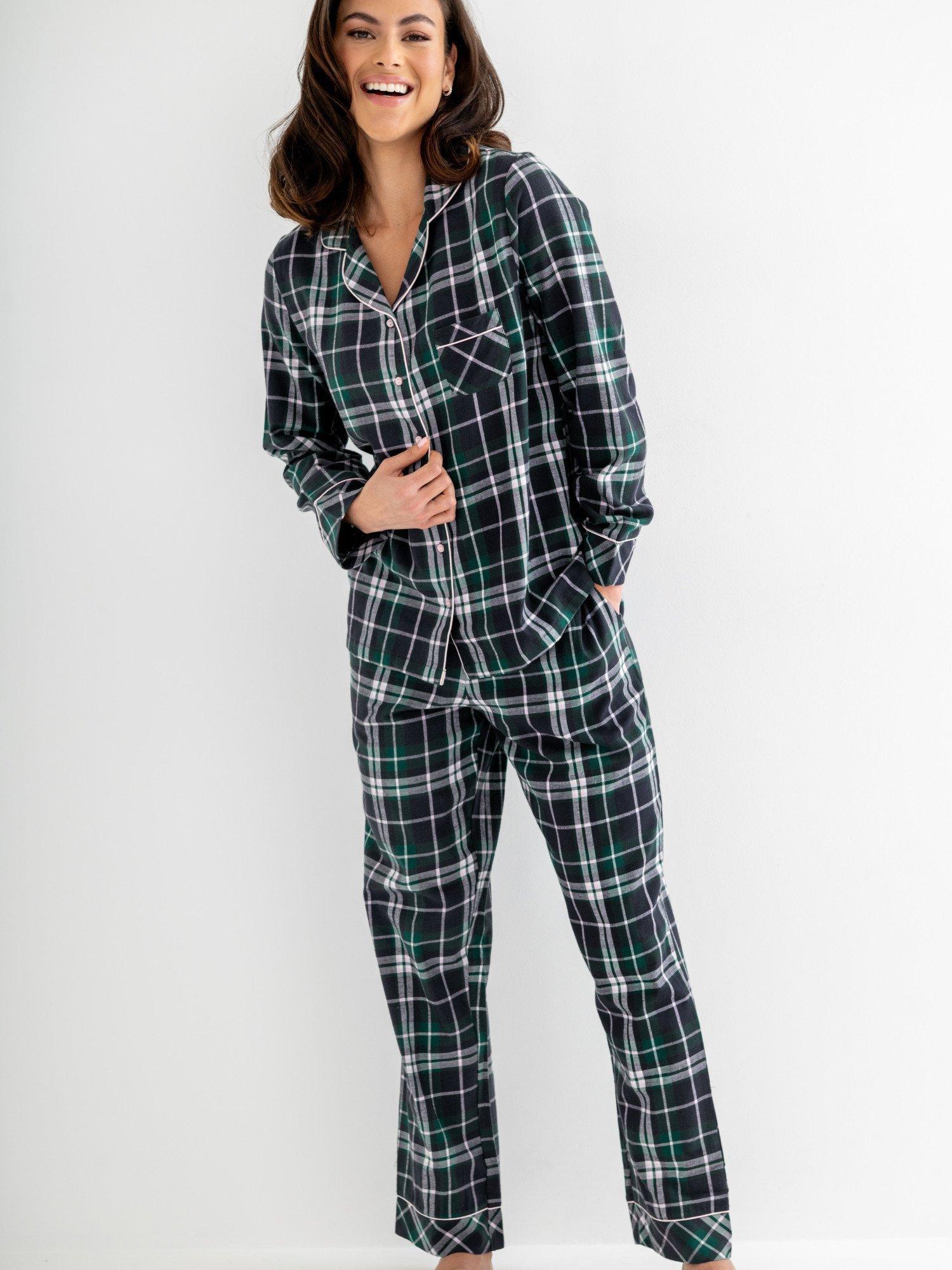 Product image 2 of 9, which shows Pour Moi Cosy Check Brushed Cotton Pyjama Gift Set , Forest/Black, 8