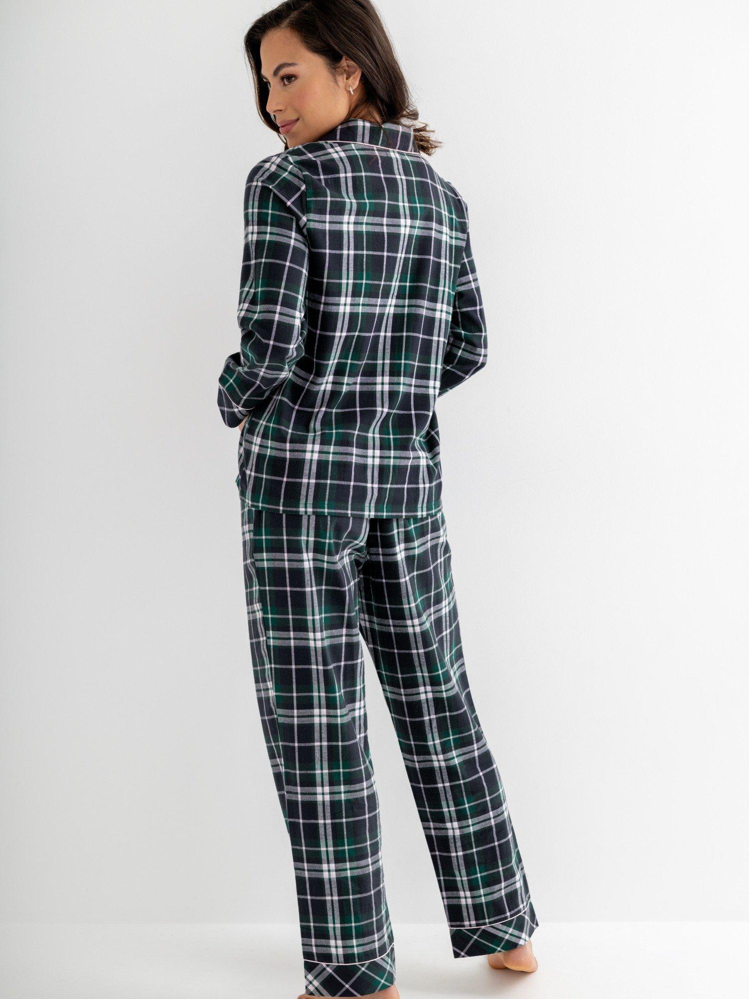 Product image 3 of 9, which shows Pour Moi Cosy Check Brushed Cotton Pyjama Gift Set , Forest/Black, 8