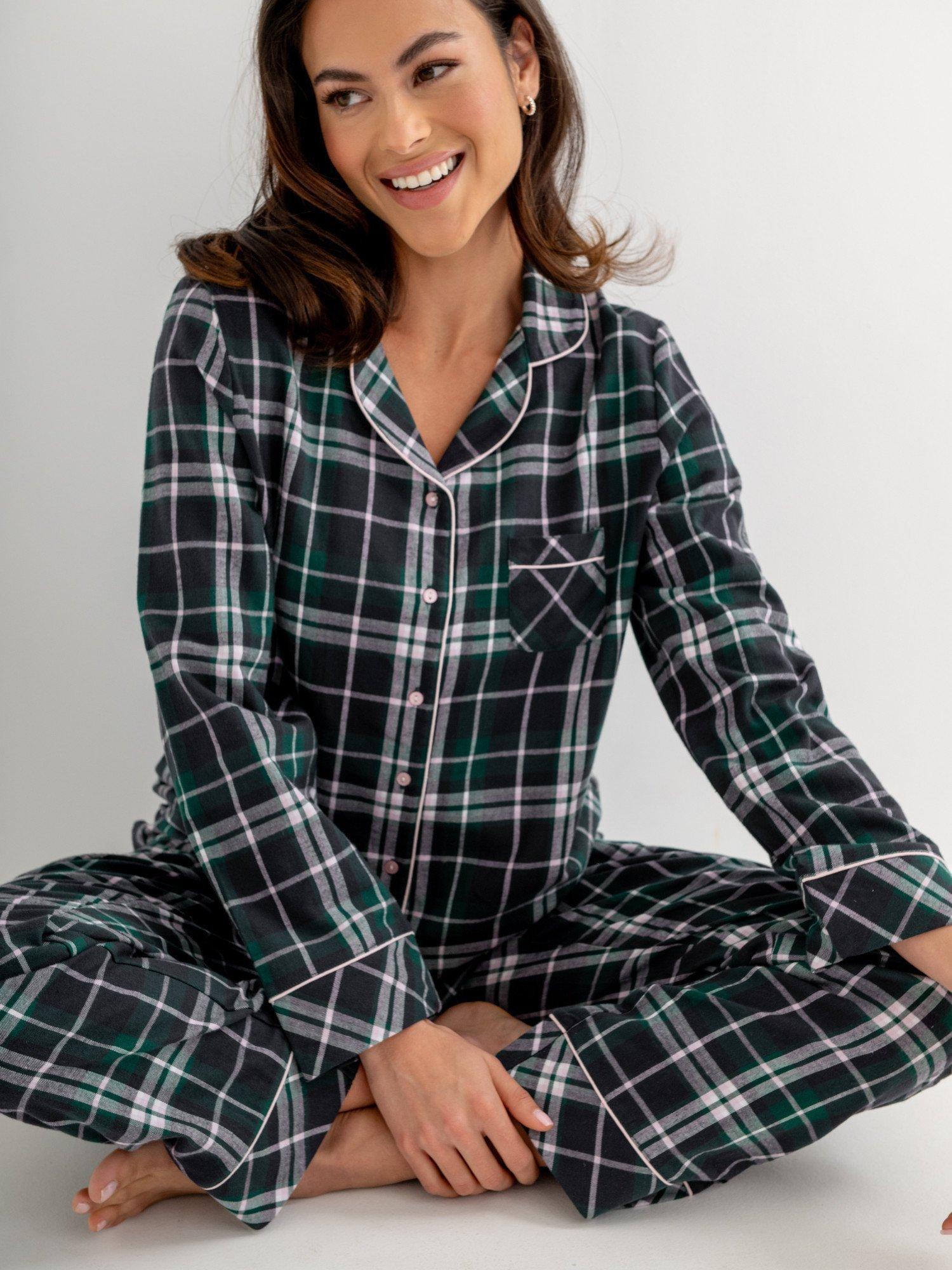 Product image 4 of 9, which shows Pour Moi Cosy Check Brushed Cotton Pyjama Gift Set , Forest/Black, 8