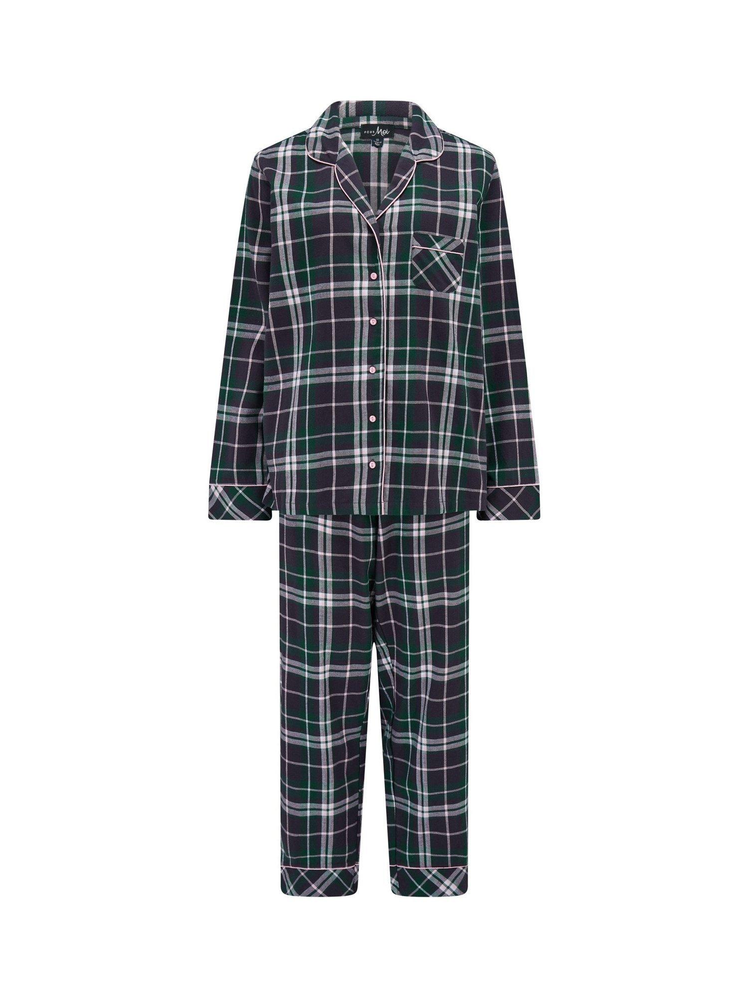 Product image 8 of 9, which shows Pour Moi Cosy Check Brushed Cotton Pyjama Gift Set , Forest/Black, 8