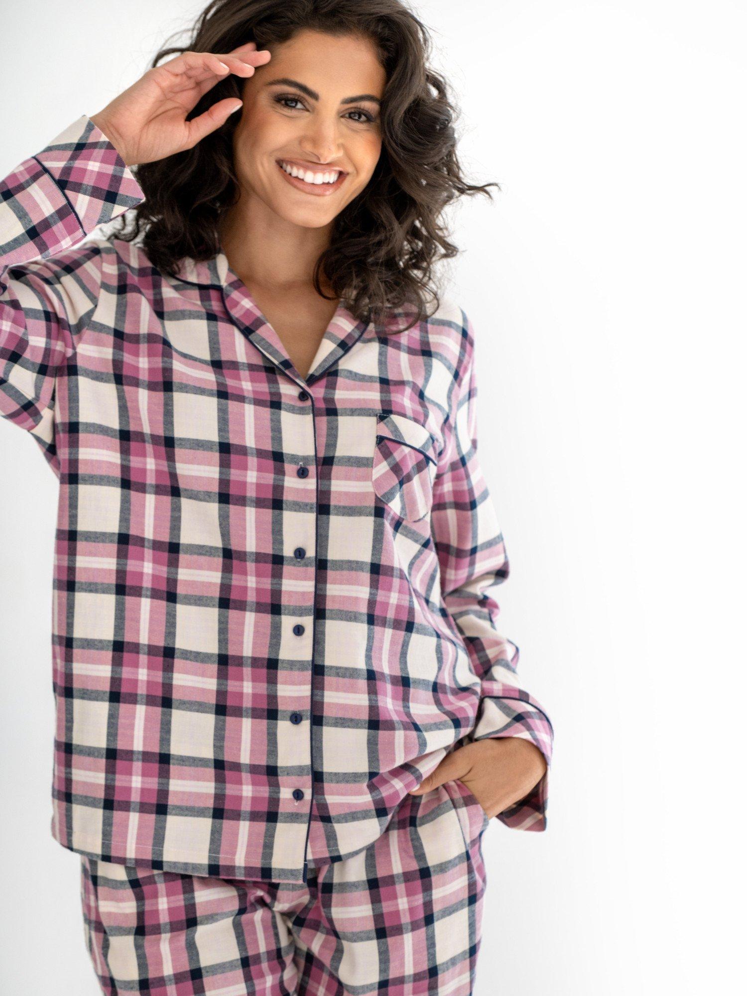 Product image 2 of 10, which shows Pour Moi Cosy Check Brushed Cotton Pyjama Gift Set , Pink/Navy, 8